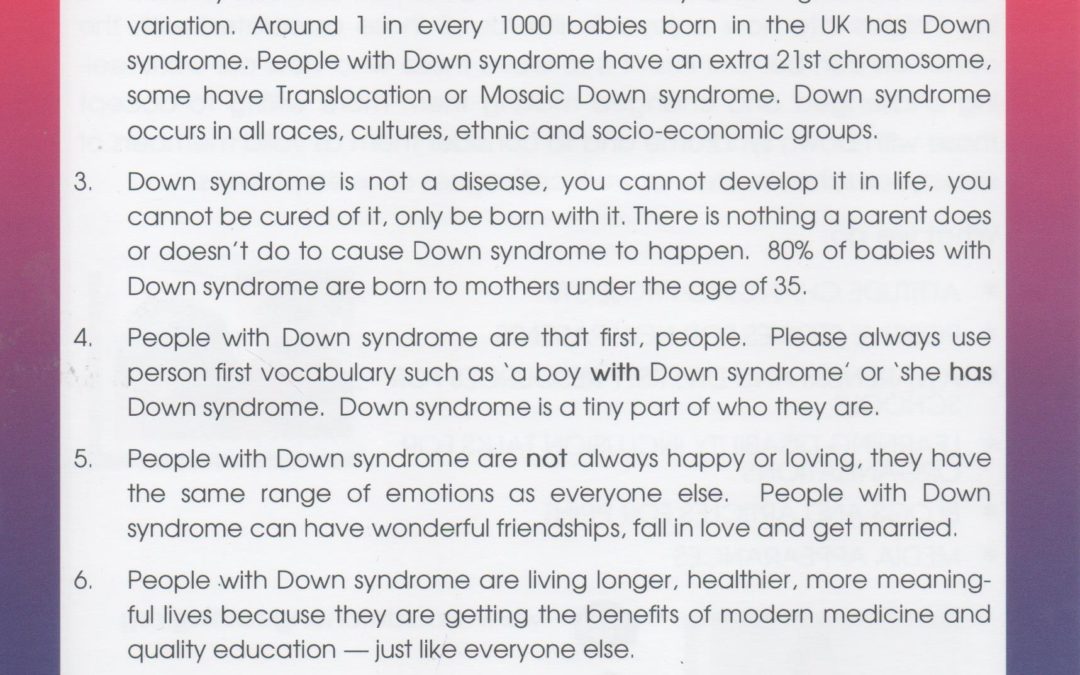Wouldn’t Change A Thing – Positive About Down’s syndrome Leaflet